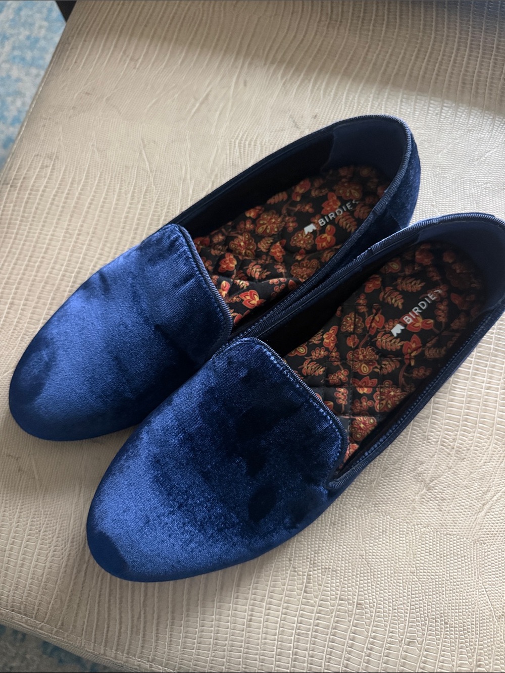 Birdies Women’s The Starling Velvet Slip-On Loafers in Deep Blue, Size 8